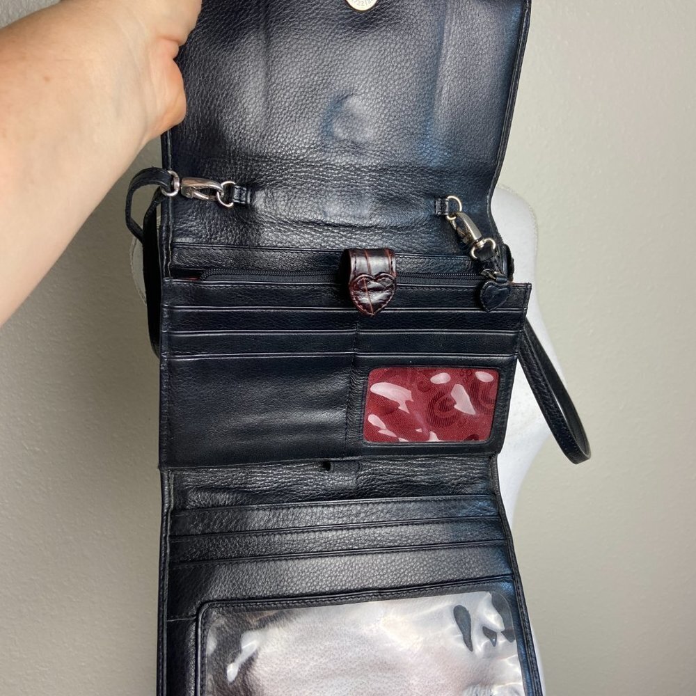 Brighton Black Croc Leather Clutch/Shoulder/Crossbody Organizer Bag Wallet - Picture 7 of 11